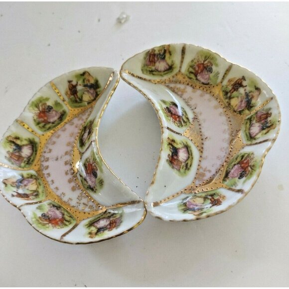 Vintage Crescent Shaped Pair of Victorian Style Side Dishes(Courting Couple) - Picture 1 of 12